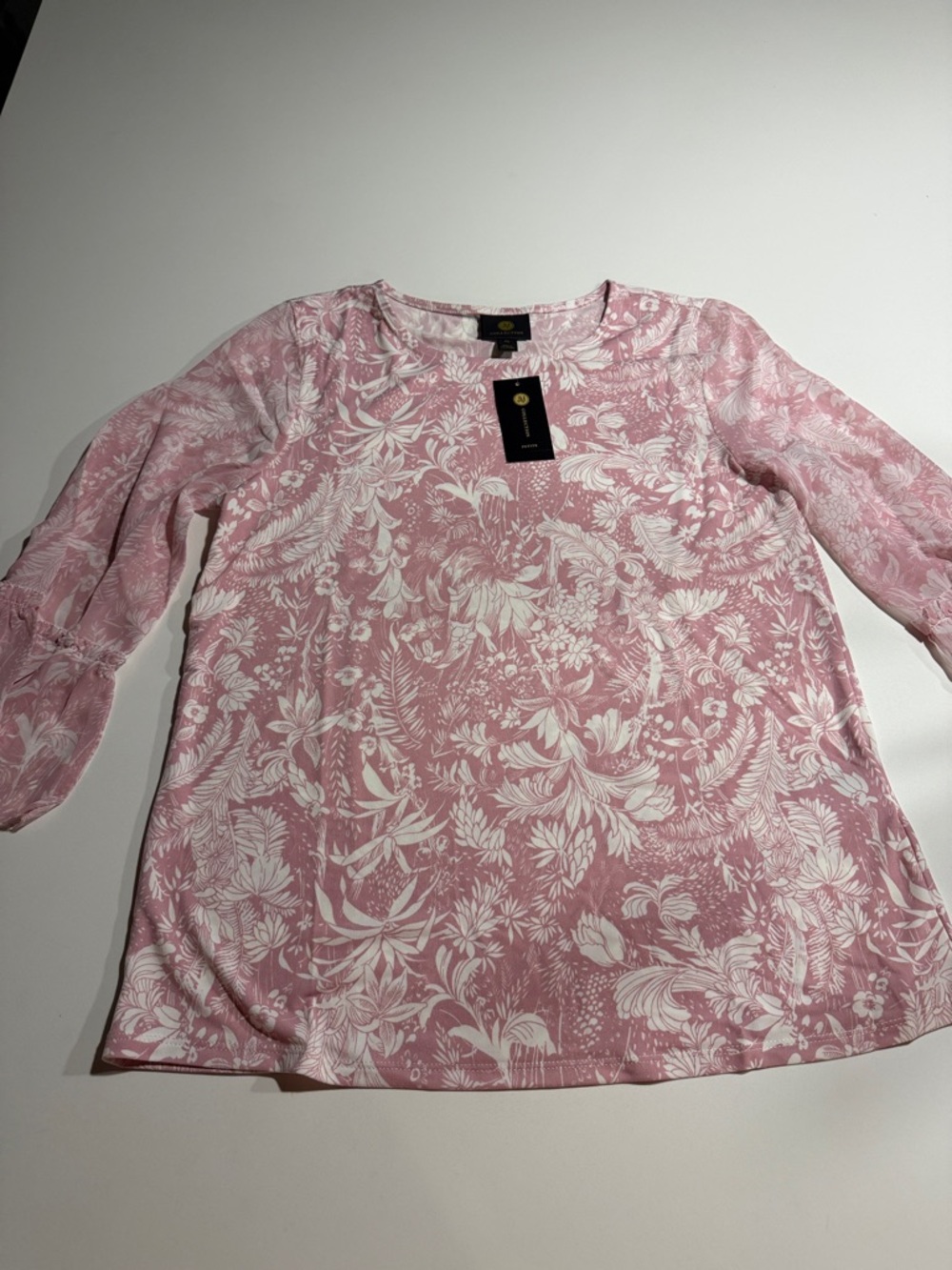 JM Collection Blush Pink and White Floral Knit Top